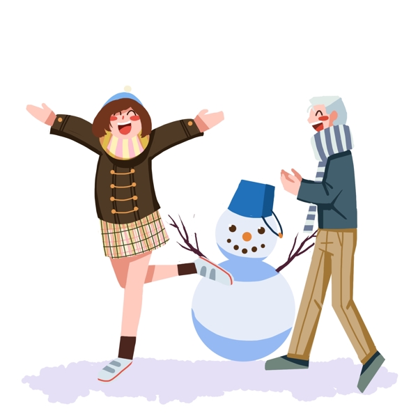 团聚人物和雪人插画