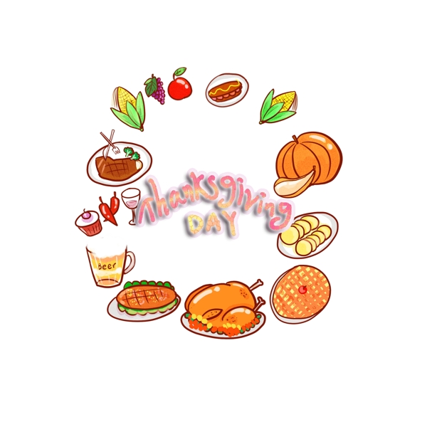 感恩节食物装饰图案PNG