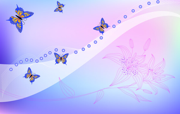 花朵蝴蝶蓝紫色移门图片