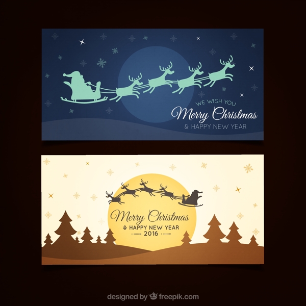 2款卡通圣诞雪橇卡片矢量素材