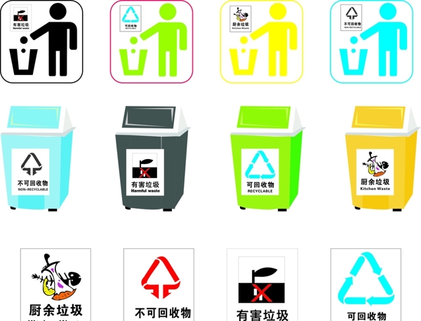 垃圾回收分类标志垃圾桶图片