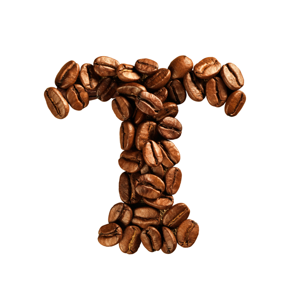 咖啡豆组成的字母T
