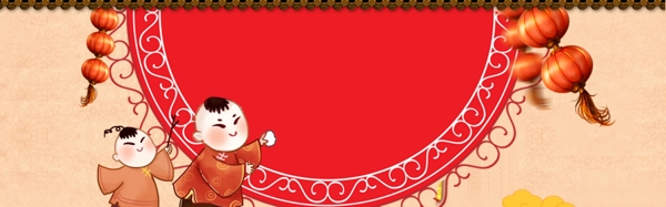 放鞭炮传统节日新年快乐banner背景