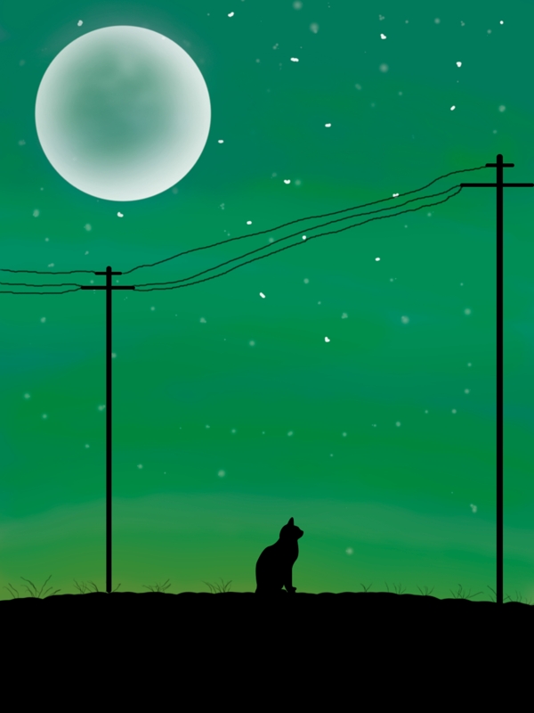 绿色星空下的猫背景