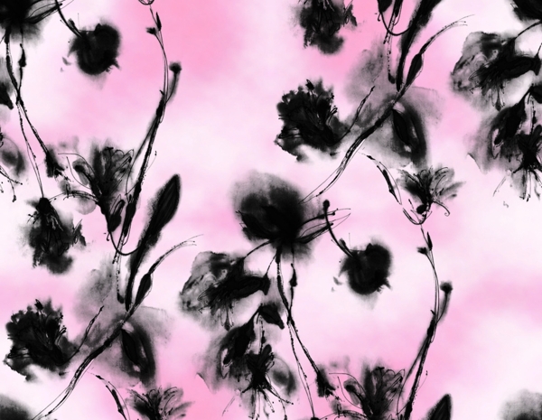粉色云彩中的黑色花朵