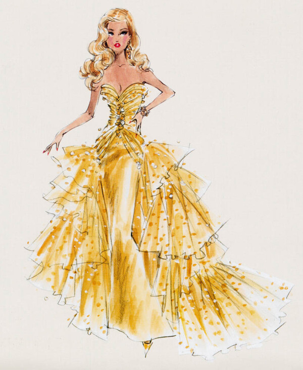 金色连衣裙礼服设计图