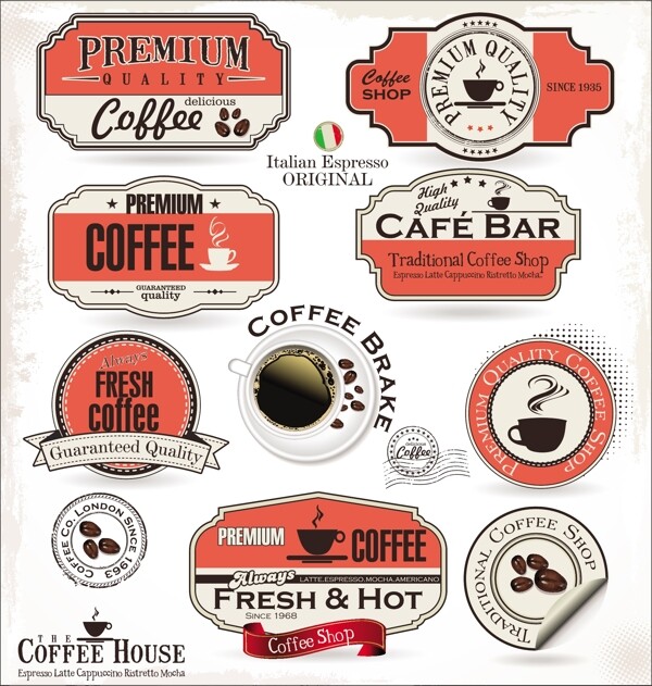 13款咖啡标签与贴纸矢量素材.