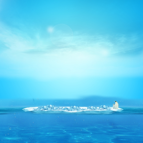 蓝色海洋冰岛企鹅背景