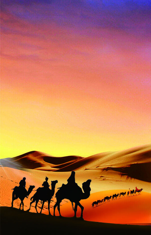 长河落日沙漠骆驼
