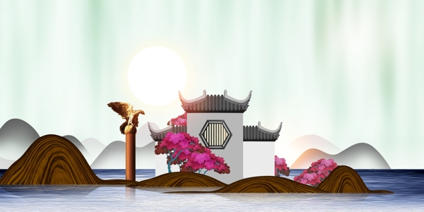 彩绘中国风房地产背景设计