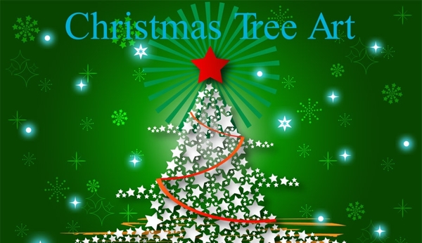 圣诞贺卡背景雪花光线星星圣诞树图片