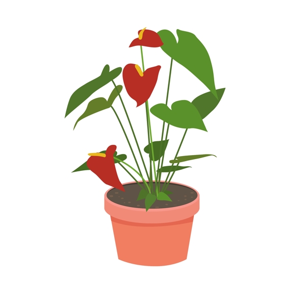 红掌家居植物热带室内盆栽矢量元素