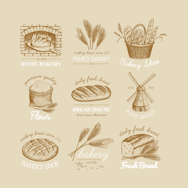 卡通麦穗面包矢量图案
