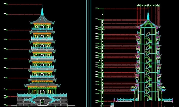 七层塔施工图图片