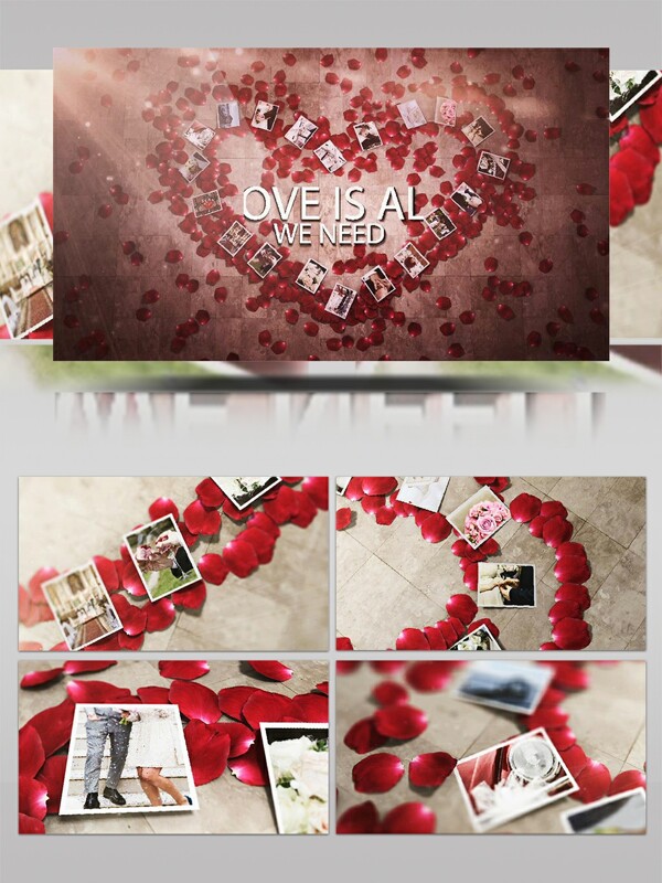 温馨玫瑰花瓣婚庆相册展示ae模板