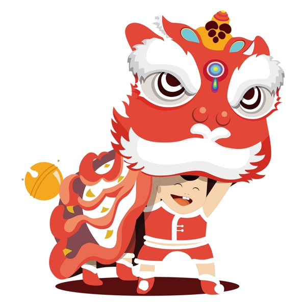 卡通中国风新年舞狮素材可商用