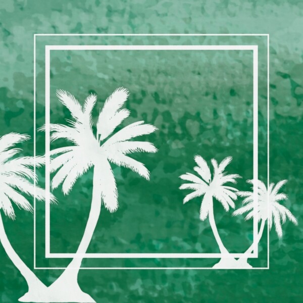 蓝绿色小清新海边椰子树背景素材