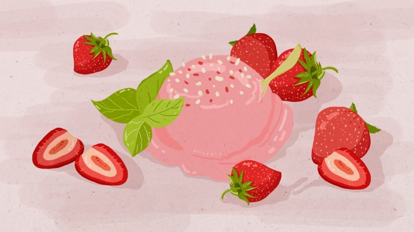 粉色蛋糕鲜红草莓卡通背景