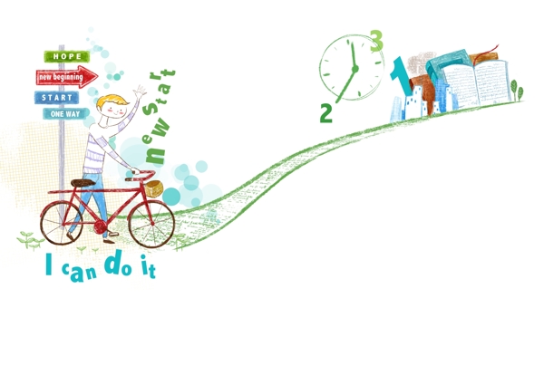 骑自行车去旅行的男孩插画素材