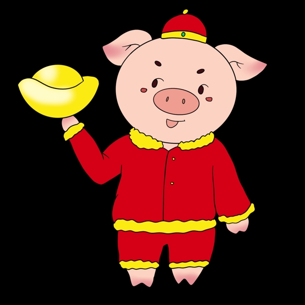 猪年猪猪送元宝手绘插画