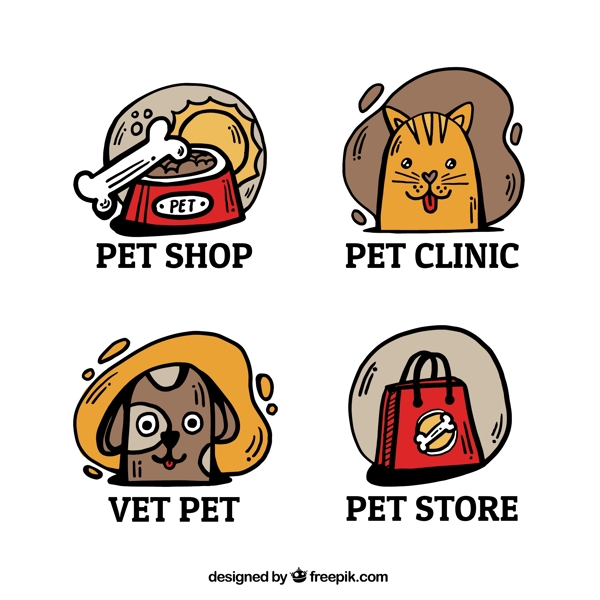 4款彩绘宠物店标志矢量素材
