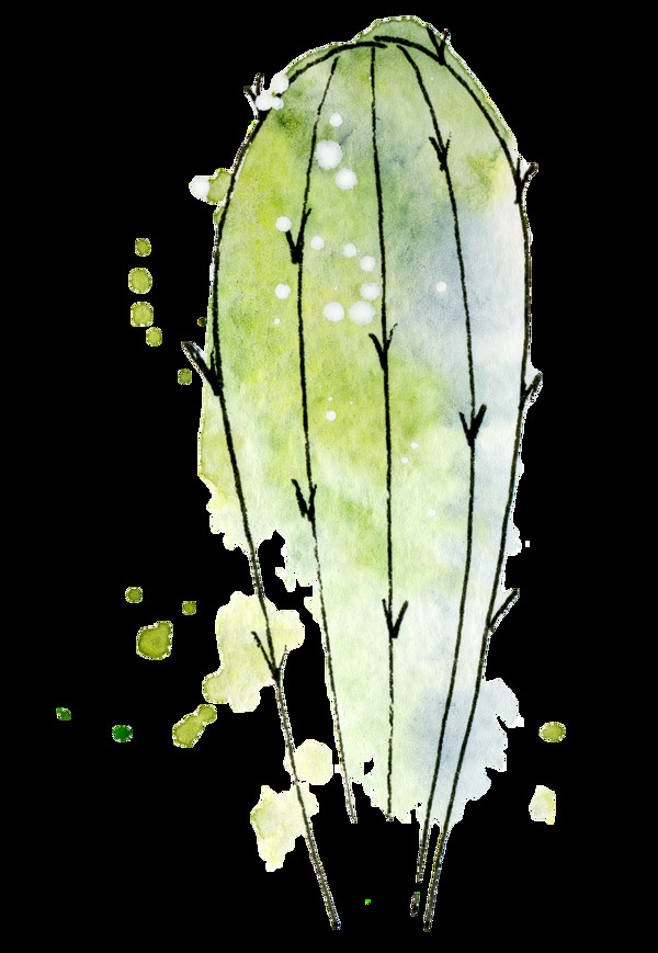 绿色水彩手绘仙人掌透明素材