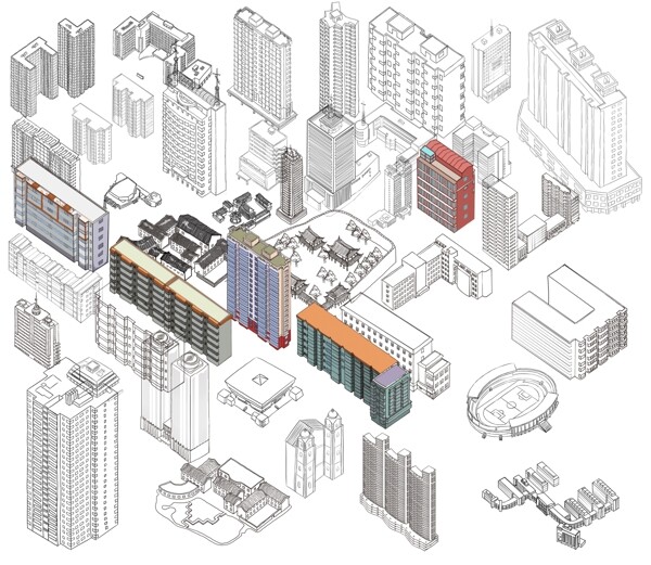 楼房建筑线稿插图