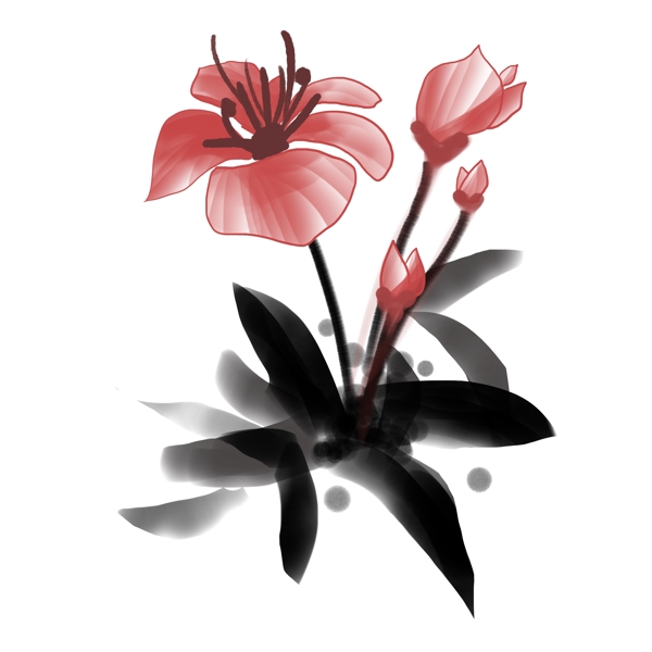 水墨漂亮的红花插画