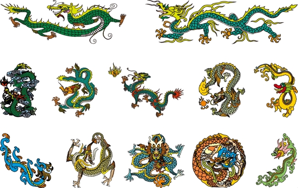 中国古典4龙中国古代龙纹矢量素材