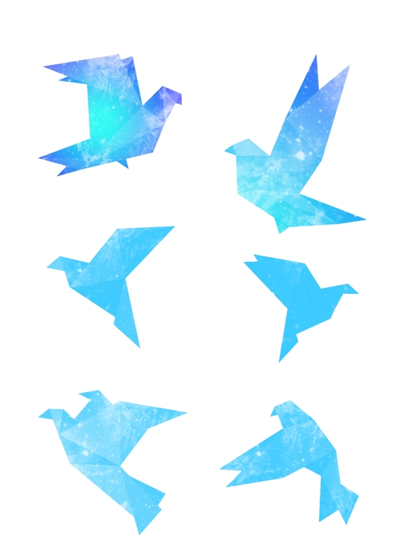 蓝色渐变千纸鹤形态装饰元素设计