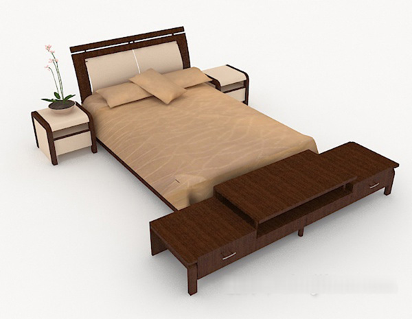 家居简式双人床3d模型下载