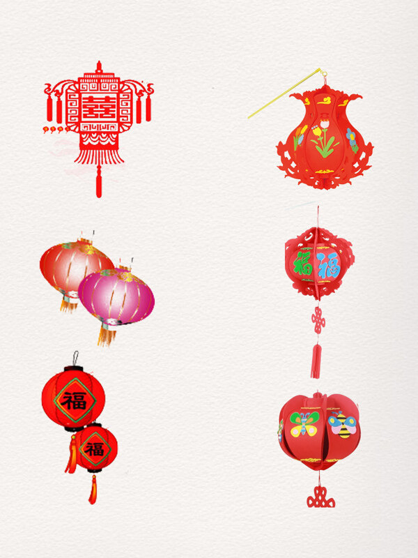 一组中国风新年红色花灯素材