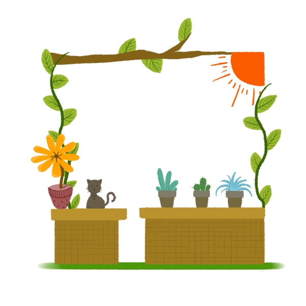 原创手绘插画风可爱植物小边框