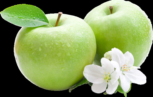 两个新鲜的绿苹果透明装饰图片