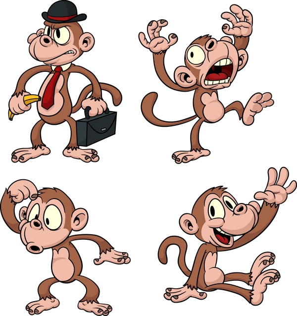 四种可爱表情的猴子