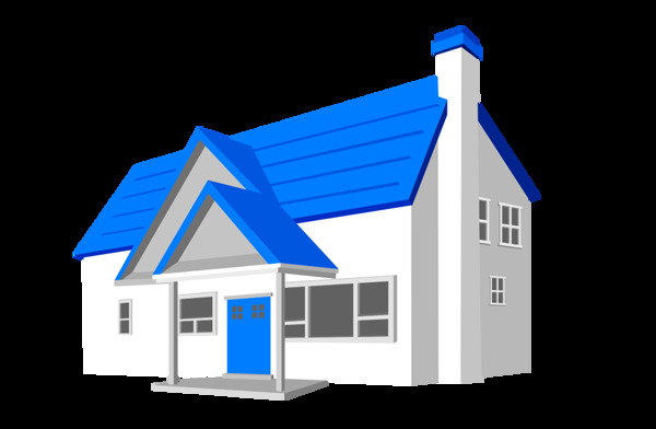 手绘蓝色房屋元素