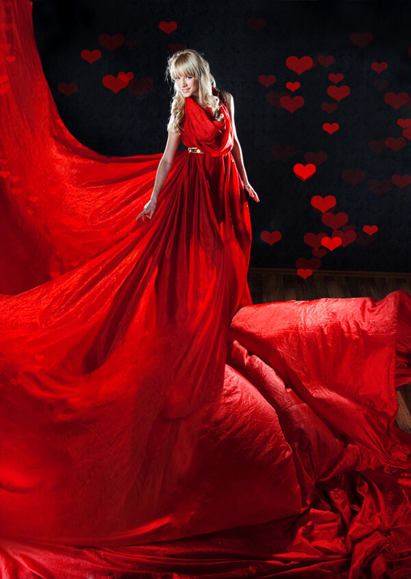 穿红色裙子礼服的美女图片