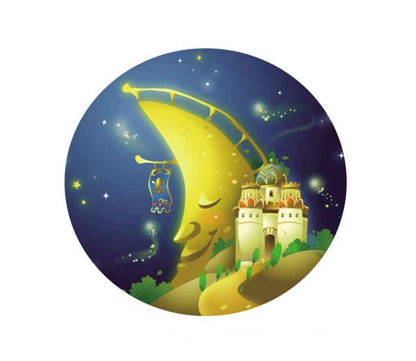 月亮城堡卡通素材EPS下载矢量卡通
