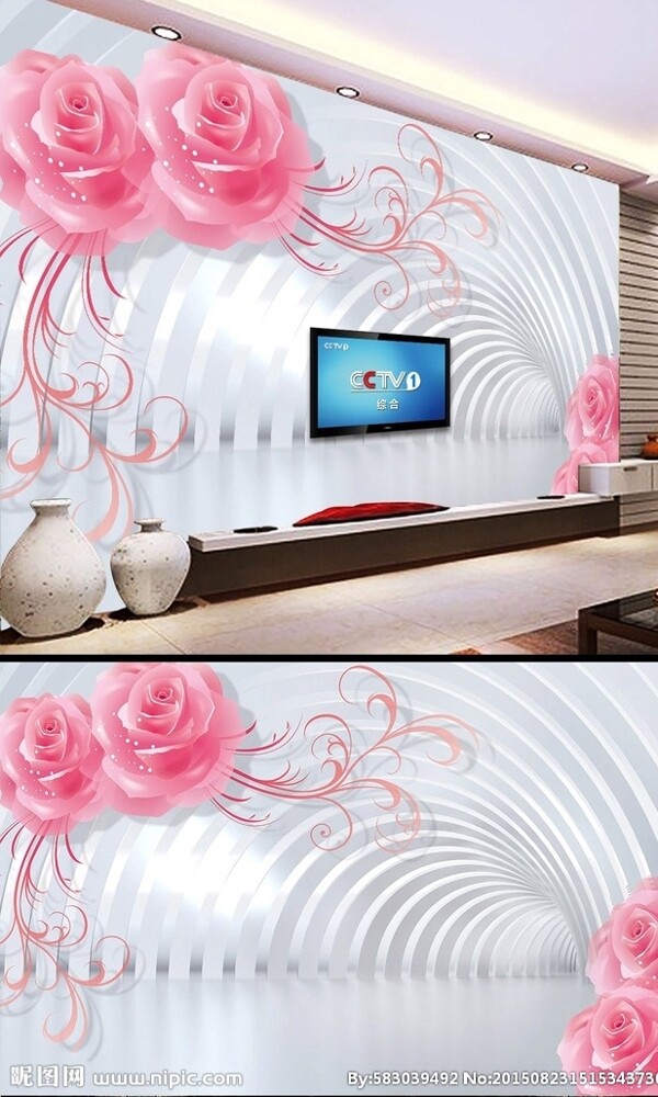 3D扩展空间梦幻玫瑰背景墙