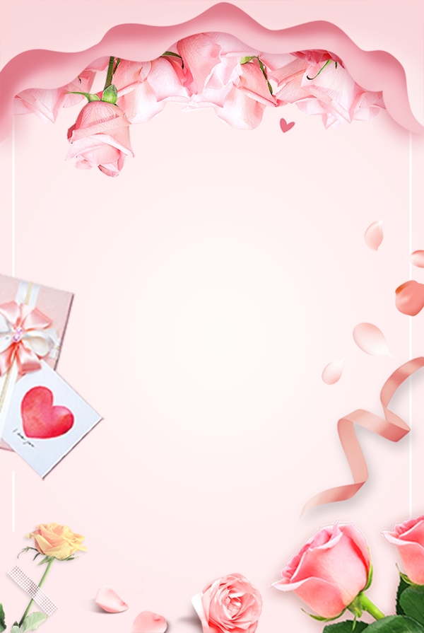 七夕情人节粉色玫瑰广告背景
