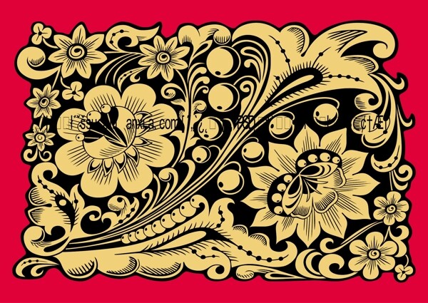矢量传统古典花鸟纹样素材