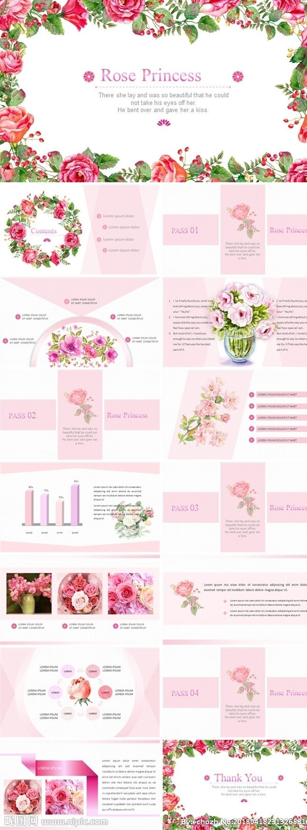 粉色温馨浪漫玫瑰花ppt模板