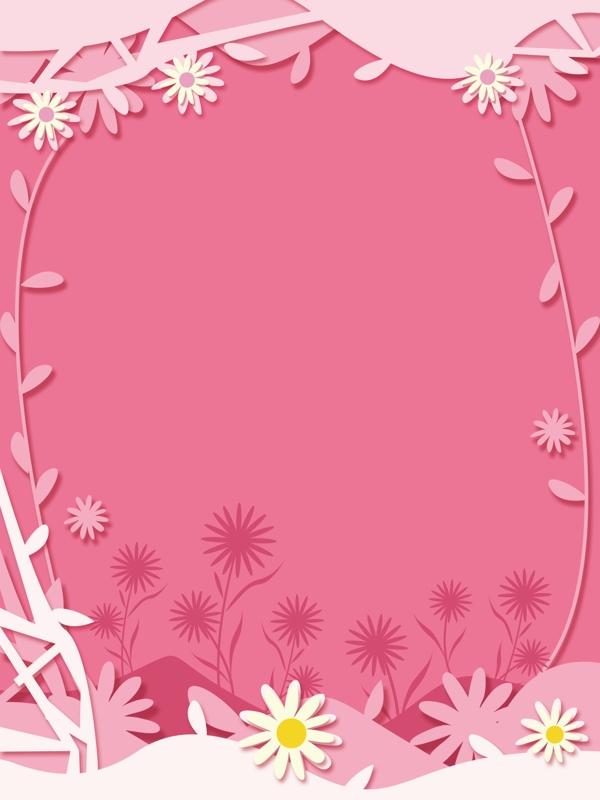 剪纸风粉色花朵背景设计