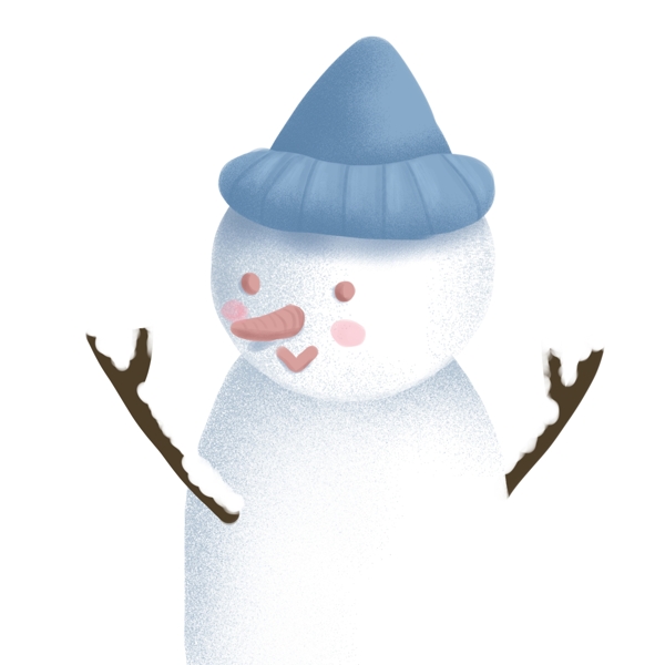 小清新带着蓝色毛线帽子的雪人可商用元素