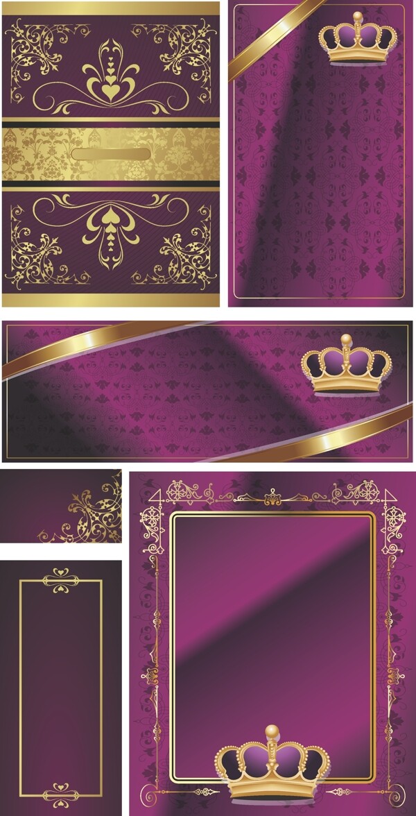 高档紫色奢华丝绸皇冠边框底背景邀请函