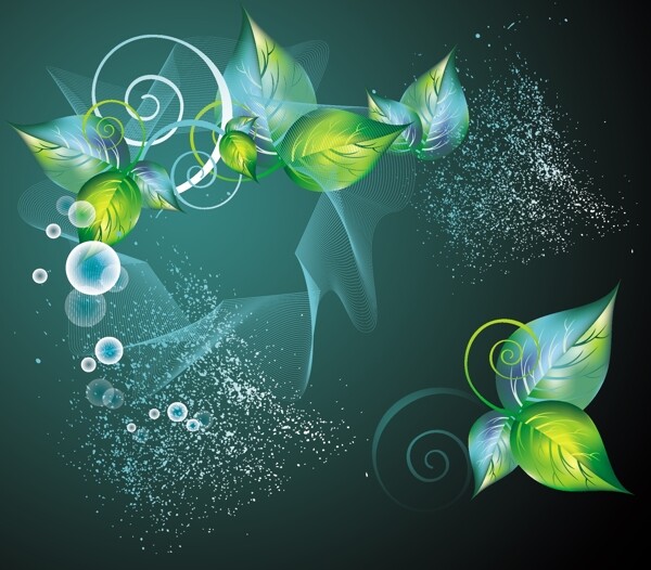 抽象的绿色漩涡花卉向量背景自由向量