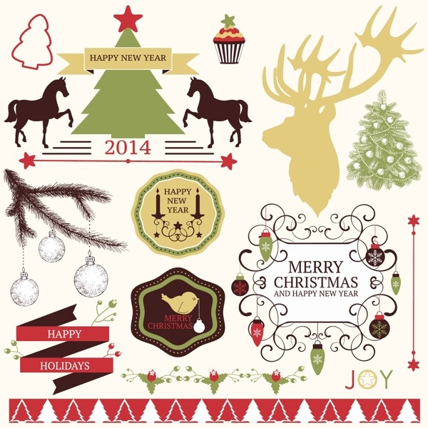 2014的圣诞节标签色带和挂件饰品矢量05