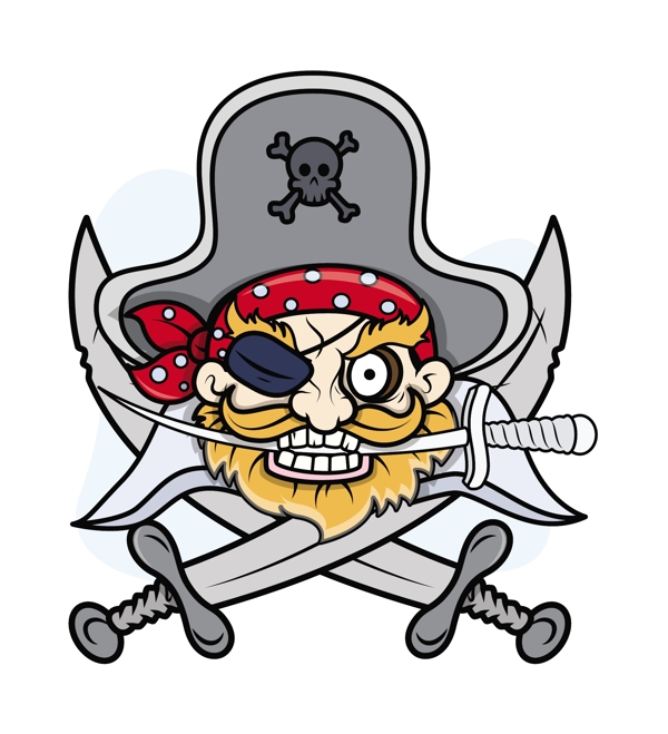 海盗船长吉祥物卡通插画矢量