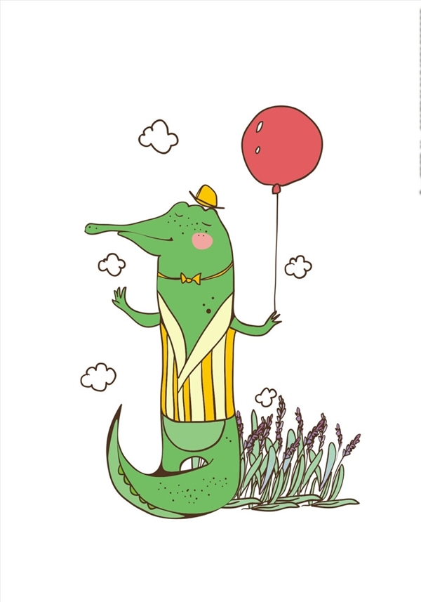 卡通小鳄鱼气球矢量图下载
