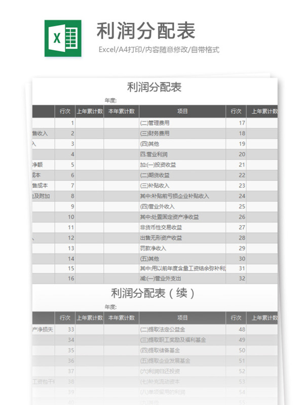 利润分配表excel表格模板